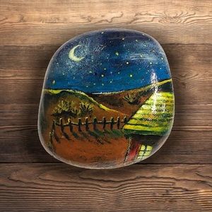 HandPainted Big Bend Desert Art Rock Stone Texas Night Moon Stars Folk Artwork